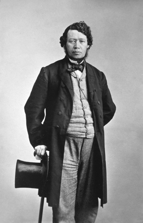 Pre-Confederation orator Thomas D'Arcy McGee in bow tie and bowler hat.